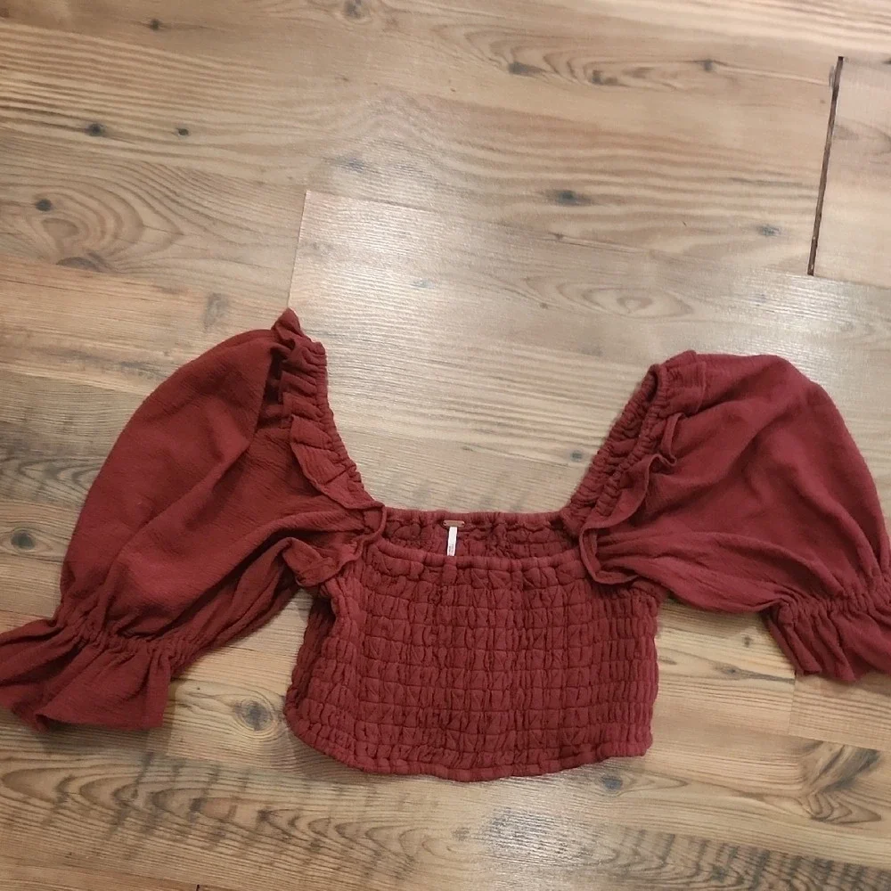 Free People est At Ease Boho Earthy Coastal Simple Brown Smocked Set Medium Eco